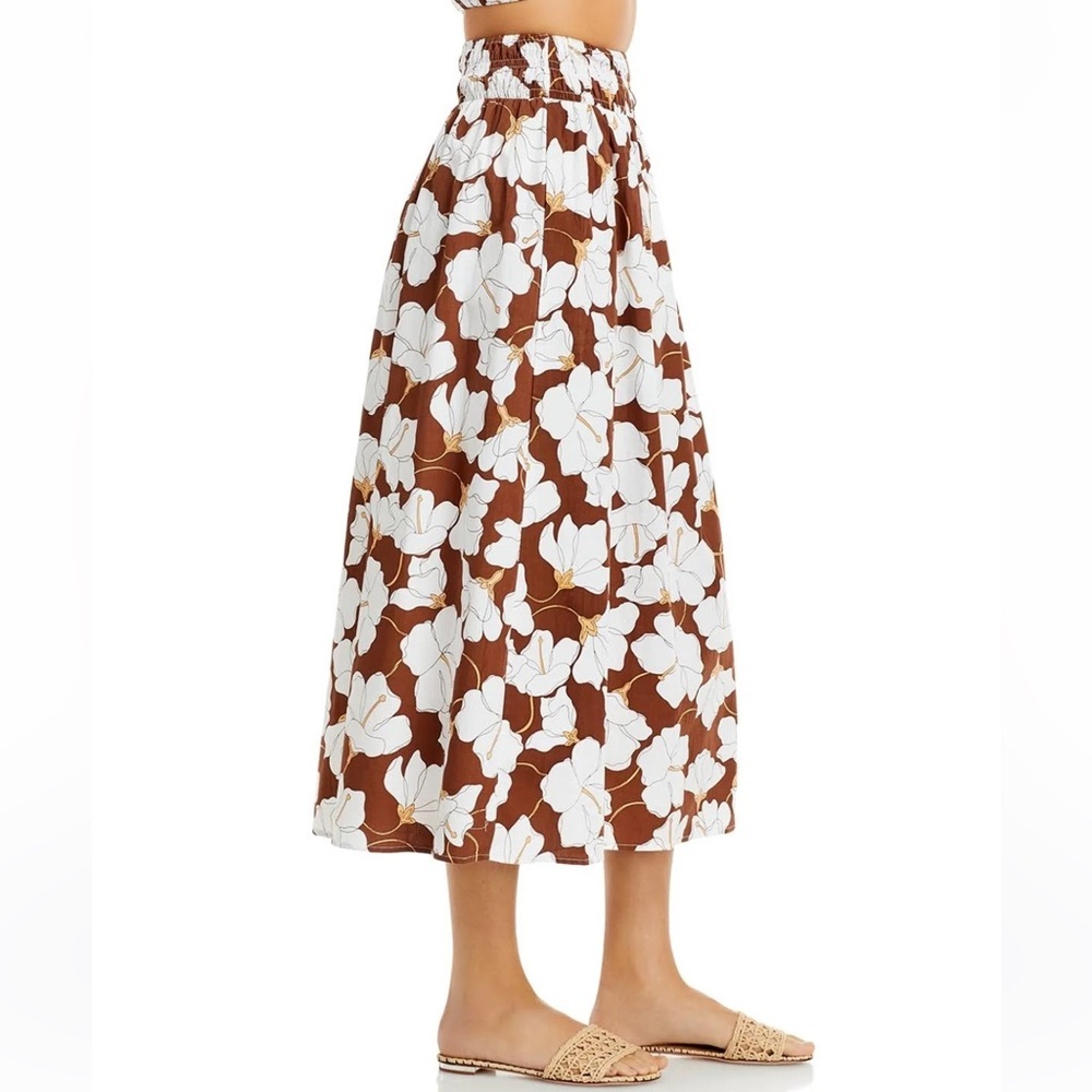 Faithfull the Brand Medium Kiera Floral Midi Skirt Hibiscus Bastia Elastic Waist - Picture 3 of 14